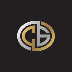 Initial letter CG, looping line, ellipse shape logo, silver gold color on black background