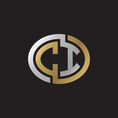 Initial letter CI, looping line, ellipse shape logo, silver gold color on black background