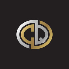 Initial letter CQ, looping line, ellipse shape logo, silver gold color on black background