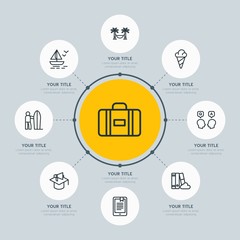 Fototapeta premium Circle network chart hotel, education, travel infographic template with 8 options for presentations, advertising, annual reports.