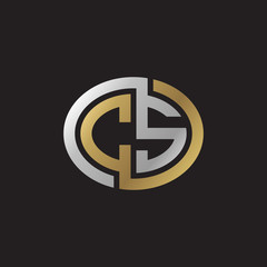 Initial letter CS, looping line, ellipse shape logo, silver gold color on black background