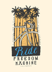 Obraz premium bicycle tropical palm-trees vintage typography t-shirt print - ride freedom machine