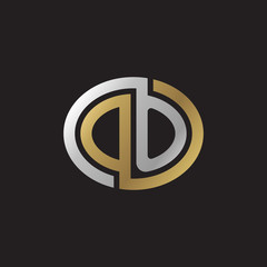 Initial letter DO, looping line, ellipse shape logo, silver gold color on black background