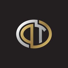Initial letter DT, OT, looping line, ellipse shape logo, silver gold color on black background