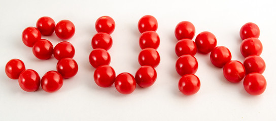 Word Sun made from tomatoes