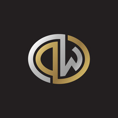 Initial letter DW, OW, looping line, ellipse shape logo, silver gold color on black background