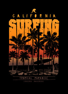 surfing california palm beach chase the mavericks vintage typography t-shirt print