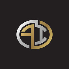 Initial letter FI, looping line, ellipse shape logo, silver gold color on black background
