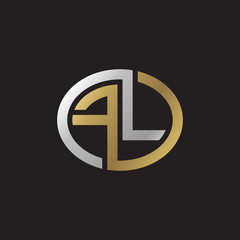 Initial letter FL, looping line, ellipse shape logo, silver gold color on black background