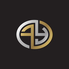 Initial letter FY, looping line, ellipse shape logo, silver gold color on black background