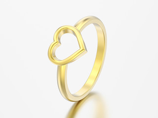 3D illustration gold engagement wedding heart ring