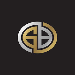 Initial letter GB, looping line, ellipse shape logo, silver gold color on black background