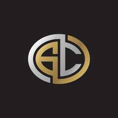 Initial letter GC, looping line, ellipse shape logo, silver gold color on black background
