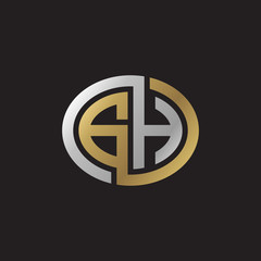Initial letter GH, looping line, ellipse shape logo, silver gold color on black background