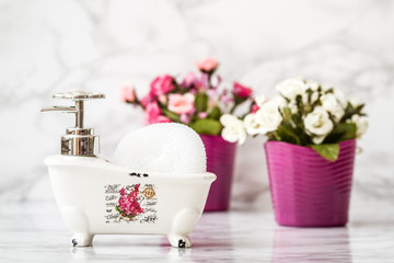 Decorative Ceramic Mini Claw Foot Bathtub Soap Dish with Bath Sponge