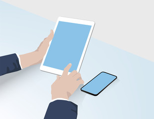holding tablet  illustration - business communication concept
