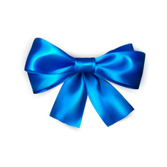 Naklejka premium Blue bow isolated on white background. Realistic silk bow. Decoration for gifts and packing blue bow. Vector illustration