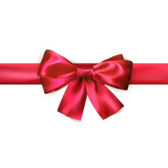 Fototapeta premium Red bow with ribbon isolated on white background. Realistic silk bow. Decoration for gifts and packing red bow. Vector illustration
