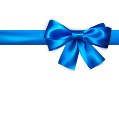 Decorative bow with horizontal blue ribbon. Blue bow for page decor isolated on white background. Vector illustration