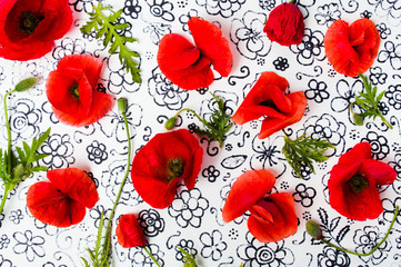 Poppy flowers arrangement on painted background