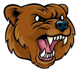 Obraz premium Grizzly Bear Cartoon Mascot Angry Face