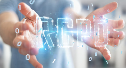 Businessman using digital GDPR interface 3D rendering