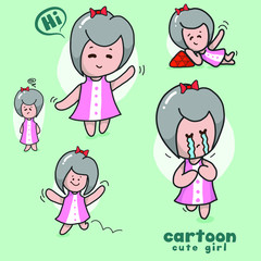 Cartoon girl In gestures on bright colour background