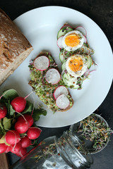 Brote mit Sprossen und Radieschen