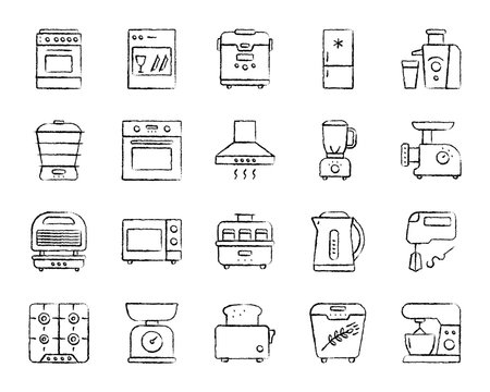 Kitchen Appliance charcoal line icons vector set