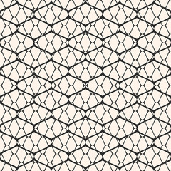 Fototapeta premium Vector black and white mesh seamless pattern. Subtle abstract grid ornament