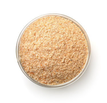 Top view of glass bowl with  breadcrumbs