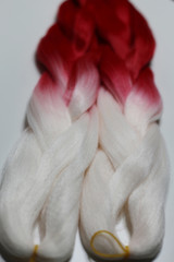 kanekalon, hair artificial for weaving braids, colored ribbons ombre gradient colors, white-red