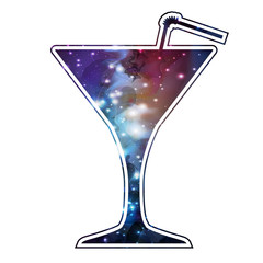 Cocktail silhouette with open space, universe, starfield and nebula inside