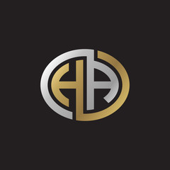 Initial letter HA, looping line, ellipse shape logo, silver gold color on black background