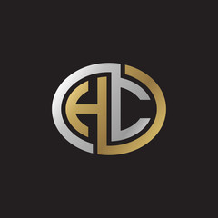 Initial letter HC, looping line, ellipse shape logo, silver gold color on black background
