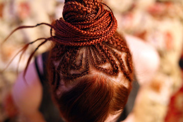 female pigtails in African style of red hair drawings are gathered in the tail