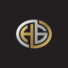 Initial letter HG, looping line, ellipse shape logo, silver gold color on black background