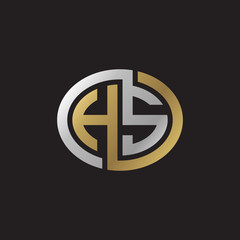 Initial letter HS, looping line, ellipse shape logo, silver gold color on black background