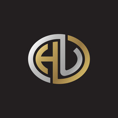 Initial letter HU, looping line, ellipse shape logo, silver gold color on black background