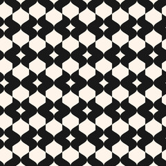 Vector monochrome geometric seamless pattern with curved shapes, grid, lattice