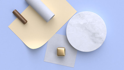 3d rendering marble paper flat lay background geometric shape minimal