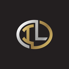Initial letter IL, looping line, ellipse shape logo, silver gold color on black background