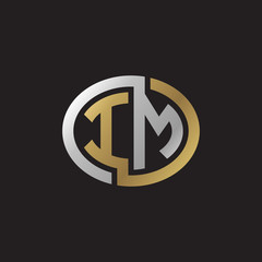 Initial letter IM, looping line, ellipse shape logo, silver gold color on black background