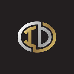 Initial letter IO, looping line, ellipse shape logo, silver gold color on black background