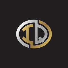 Initial letter IQ, looping line, ellipse shape logo, silver gold color on black background