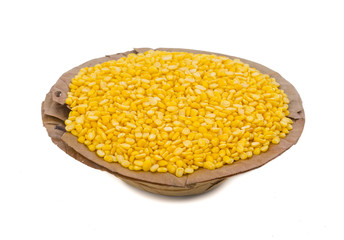 Yellow Split Dal Also know as Mogar Dal or Mung Dal isolated on White Background