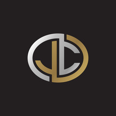 Initial letter JC, looping line, ellipse shape logo, silver gold color on black background