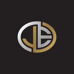 Initial letter JE, looping line, ellipse shape logo, silver gold color on black background