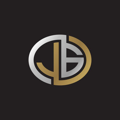 Initial letter JG, looping line, ellipse shape logo, silver gold color on black background