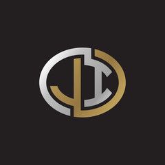 Initial letter JI, looping line, ellipse shape logo, silver gold color on black background